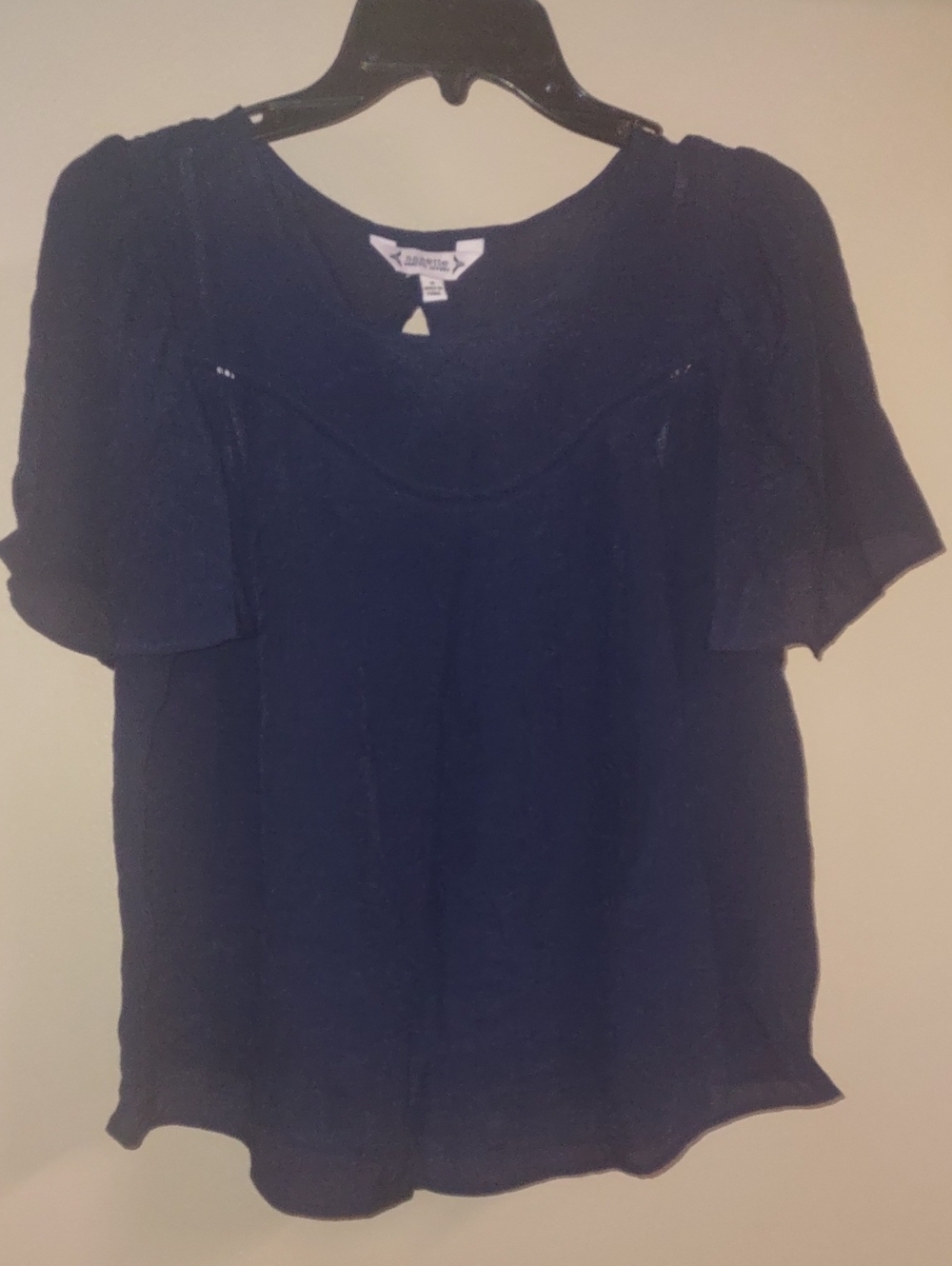 Jane & Delancey Navy Blue Curved Yoke Short Sleeve Blouse Size Small